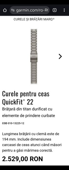 Ocazie _Bratara metalica GARMIN ( din titan) _ marimea 22 mm !