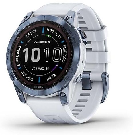 Часы Garmin Fenix 7 Sapphire Solar, cиний титан с белым силиконом