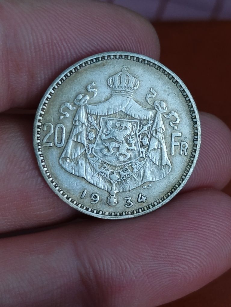 Moneda Argint 20 Franci 1934 Belgia