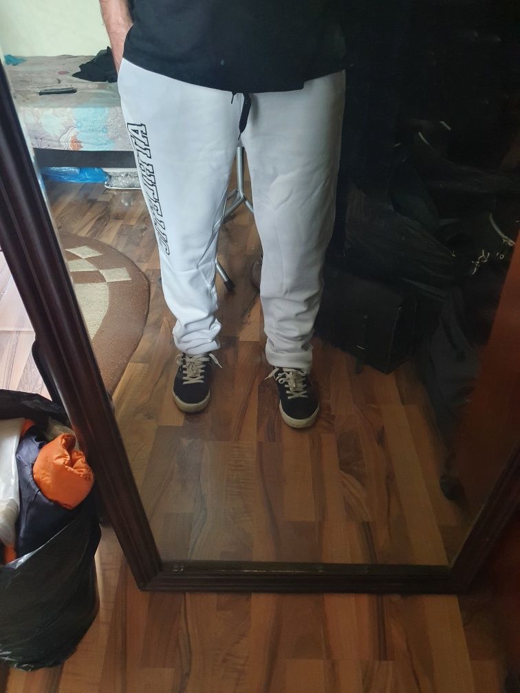 Pantaloni noi trenning alb si gri XL