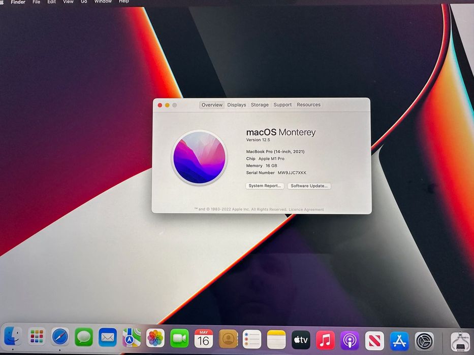 MacBook Pro 14" M1 PRO 8-CPU, 14-GPU, 16RAM, 512SSD