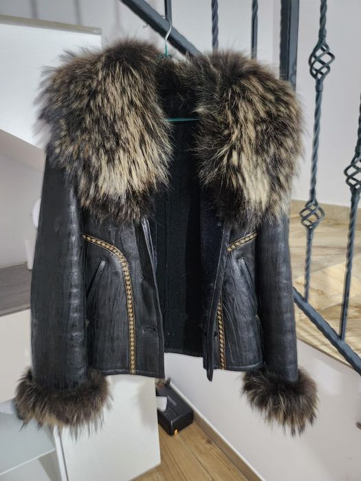 Haina piele cu blana naturala