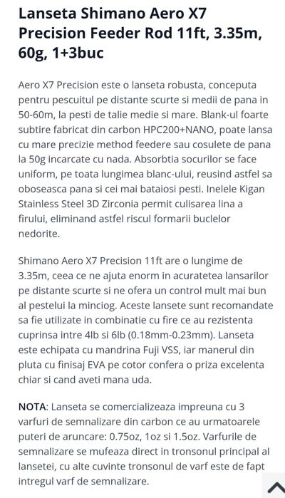 2 lansete shimano aero x7 precision 11ft, 3,35m și husa shimano aero
