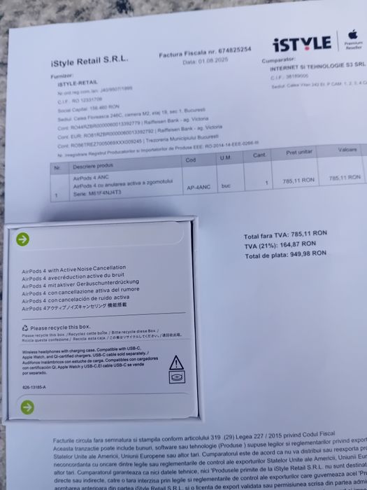 Vand Airpods 4 ANC,originale  cu factura