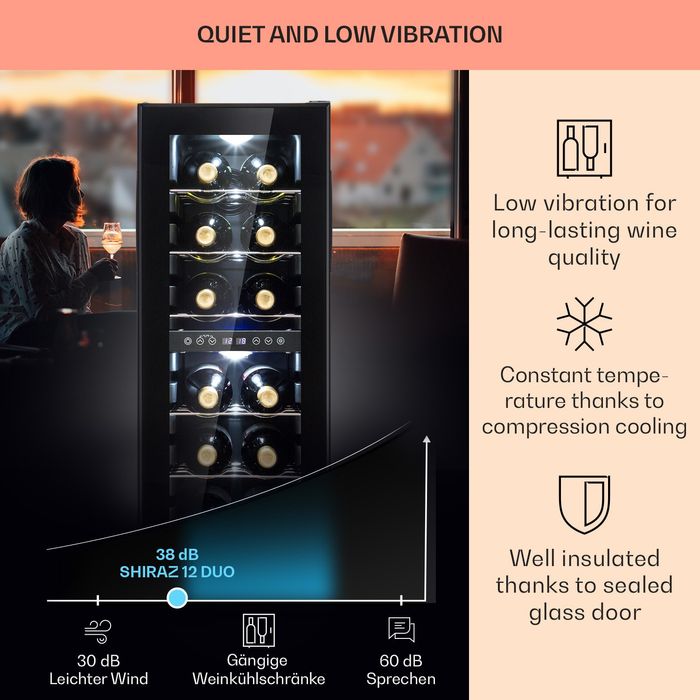 Охладител за вино с 2 зони  Klarstein Shiraz 12 Slim за 12 бутилки