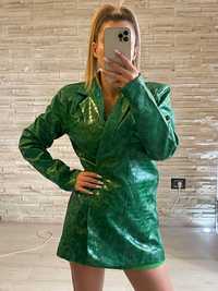 Geaca/ jacheta/ Sacou cu imprimeu piele de sarpe verde, oversized