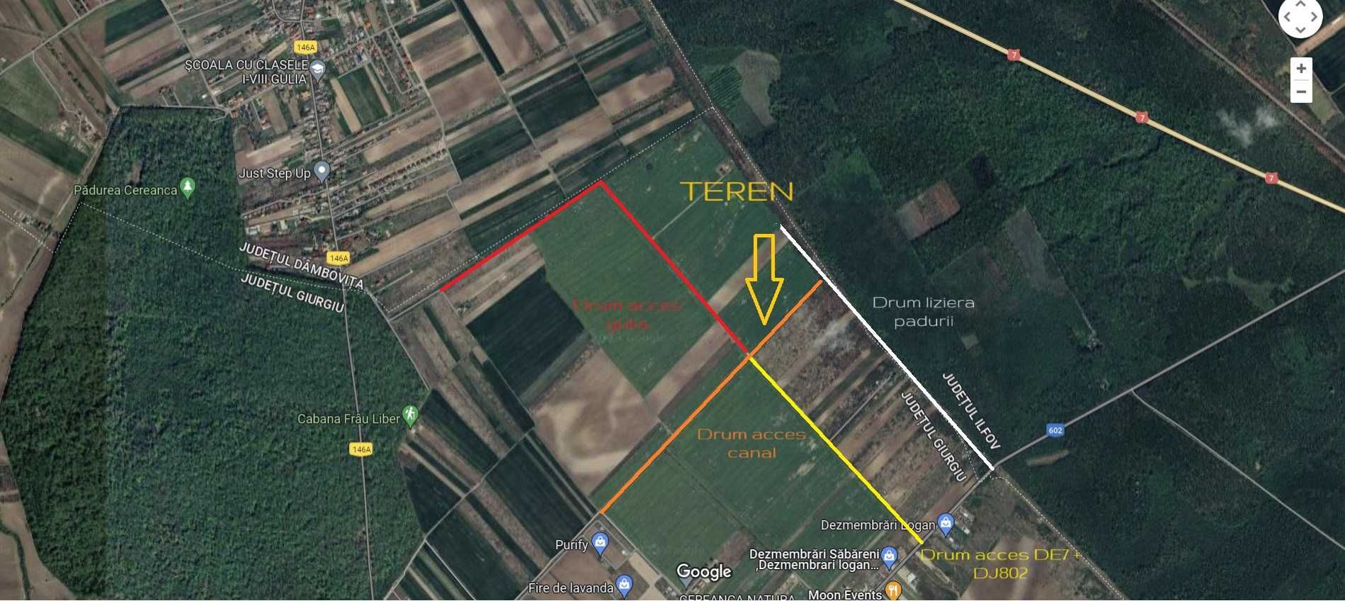 Teren 7500 mp intravilan Sabareni - 3 drumuri de acces