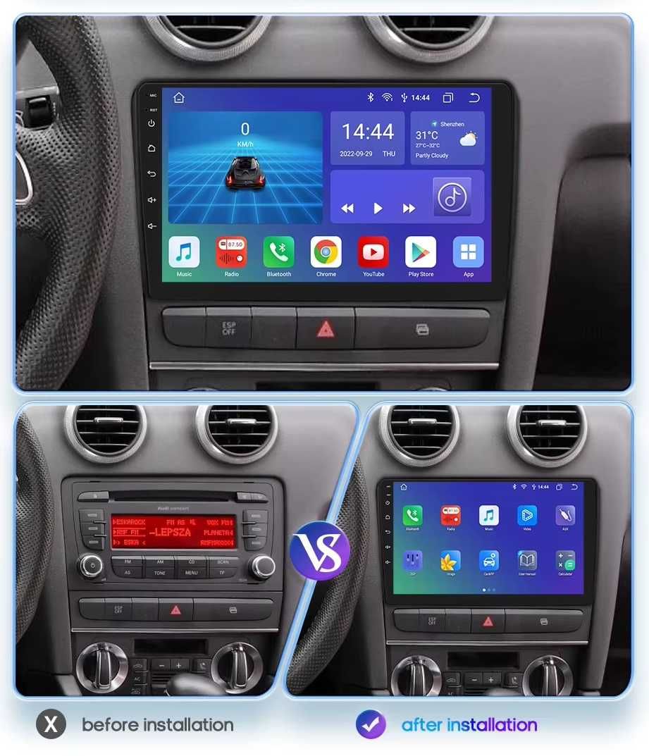Мултимедия 9" за Audi A3 8P Android 13 CARPLAY RDS GPS DSP навигация