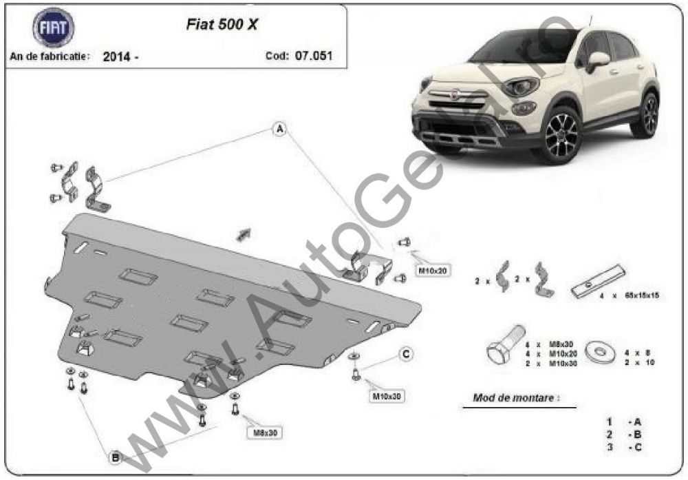 Scut motor metalic Fiat 500 X 2014-prezent