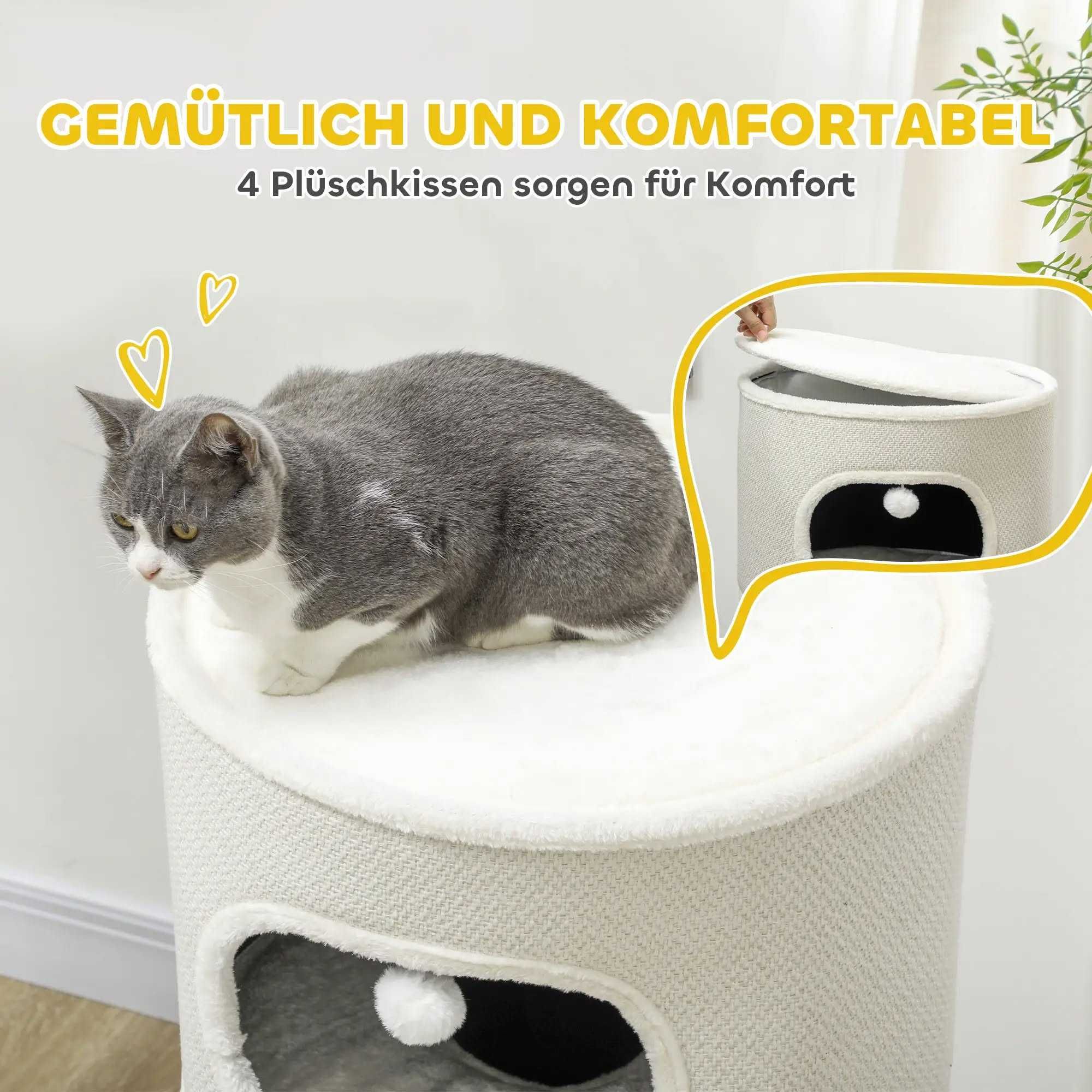 PawHut Котешка къщичка, 4 нива, с възглавница