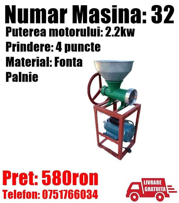 Masina Tocat Maruntit Carne Tacamuri Pui Nr 32 Motor 2.2KW + Palnie BV