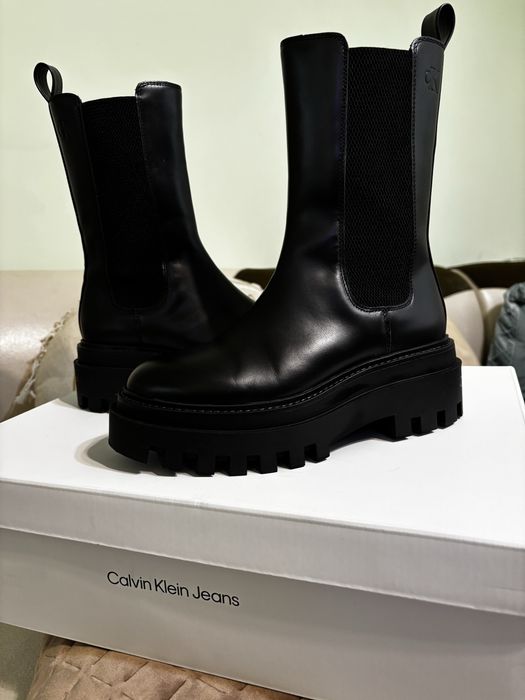 Дамски черни боти естествена кожа Calvin Klein Чисто Нови