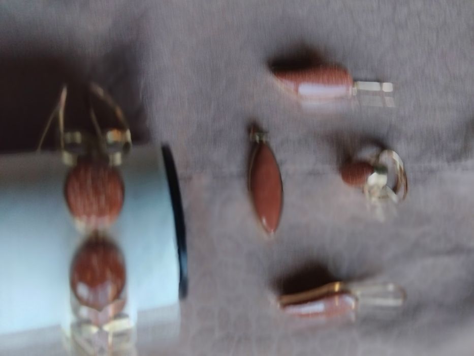 Brățară, inel,cercei și pandantiv aur 14 karate cu piatra soarelui  !