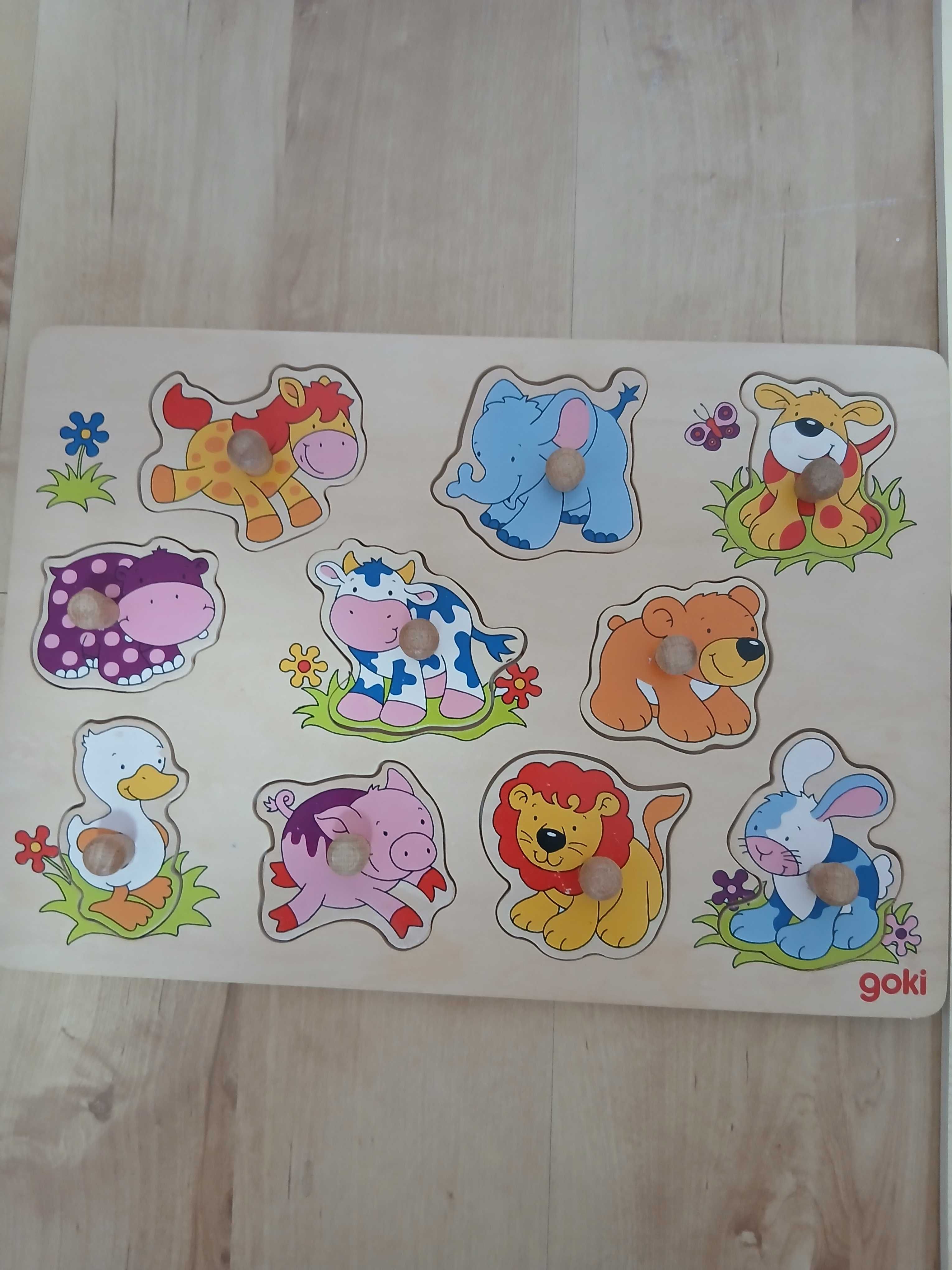Детски дървен пъзел Goki с животни