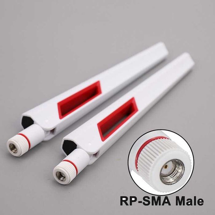 2 Antene Router Wireless Sma Female AC 12 Dbi 2.4, 5, 5.8 Ghz Alb+Rosu