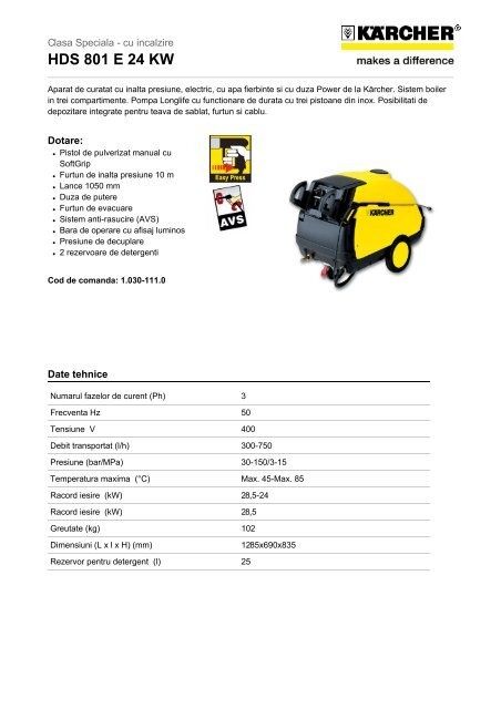 Mașina Aparat de spalat cu presiune cu apa calda Karcher HDS 801 E