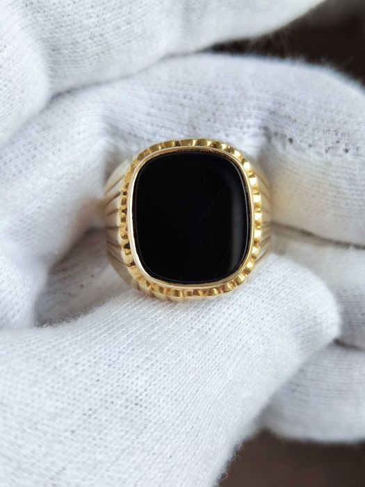 Retro Inel Aur 14K Barbatesc Cu Onix Negru ghiul aur Diplomat