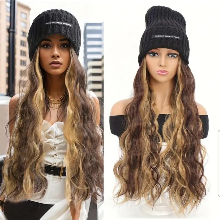 Кестенява перука с вградена шапка на кичури