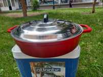 Cratiță fontă emailată 40 cm cu capac inox/Ofertă 420 lei