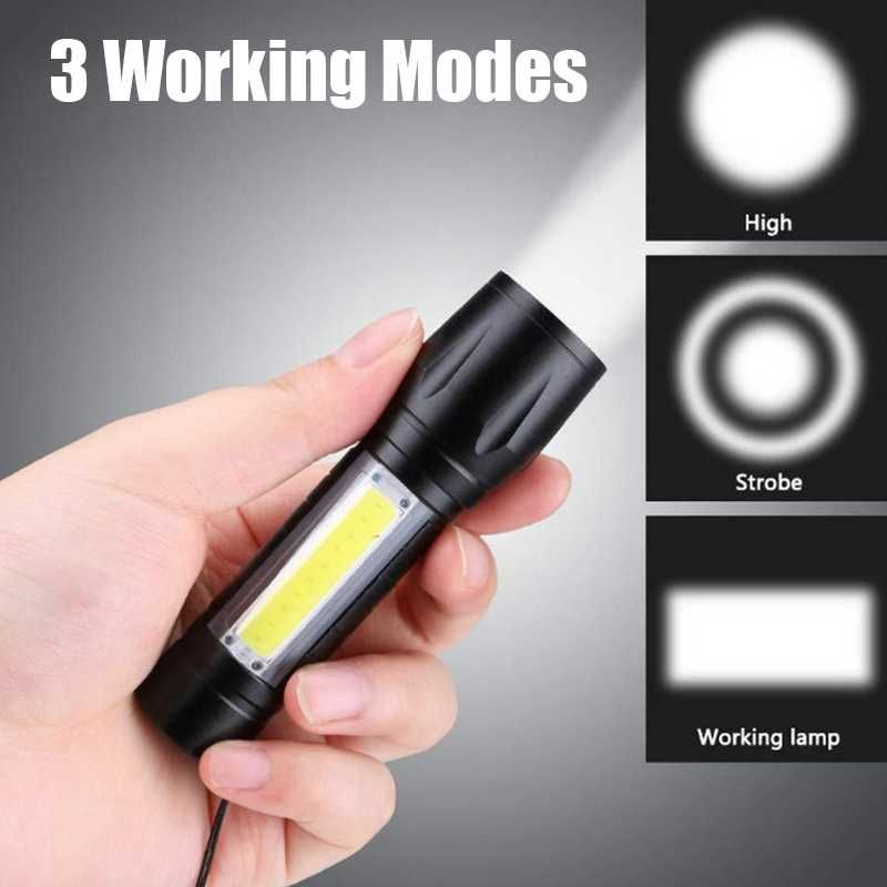 Фенерче LED Работна лампа, USB, Алуминиев корпус - 3 в 1 с фокус