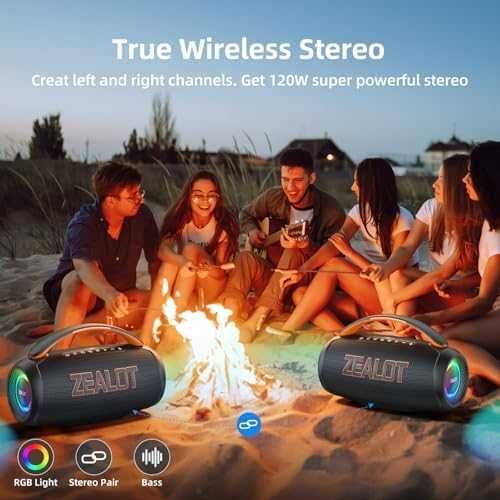 Нова Bluetooth колонка 60W мощен бас IPX6, LED светлини 20 часа работа