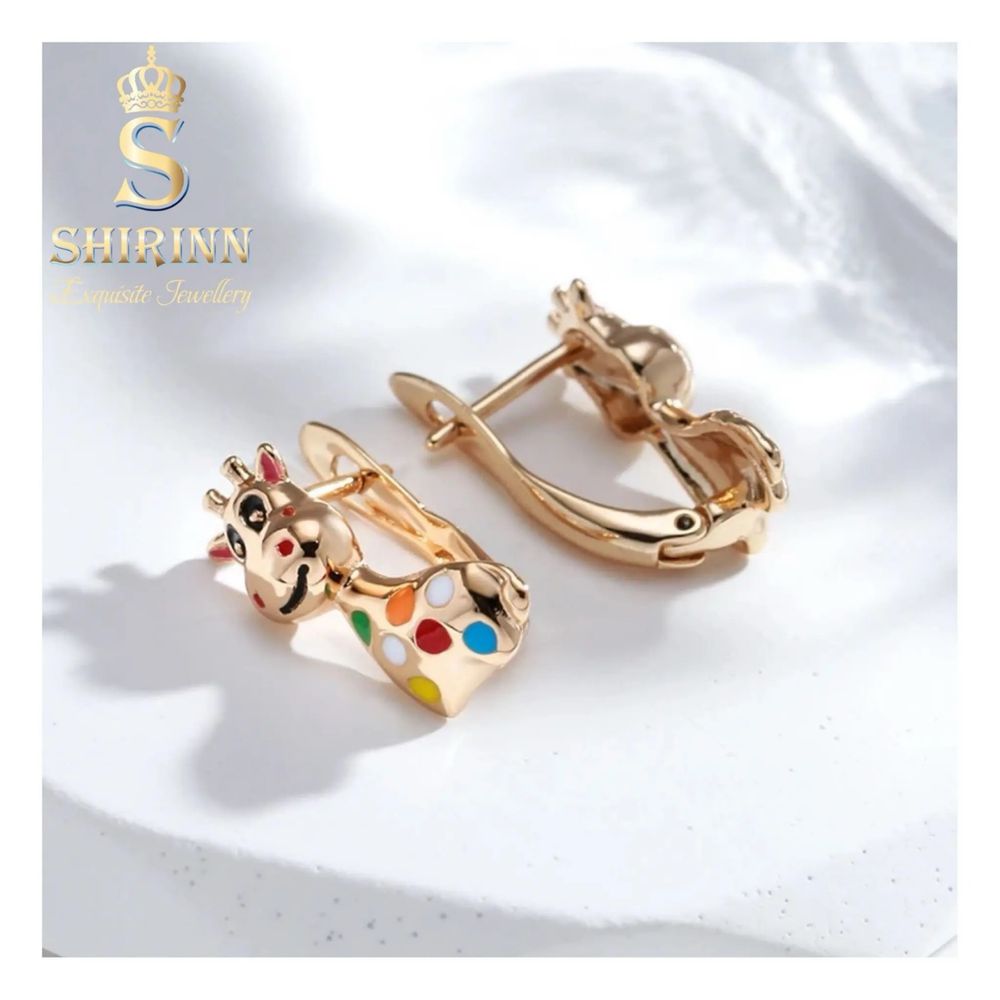 Cercei Copii Pretty Girafe, placati cu aur roz 14k
