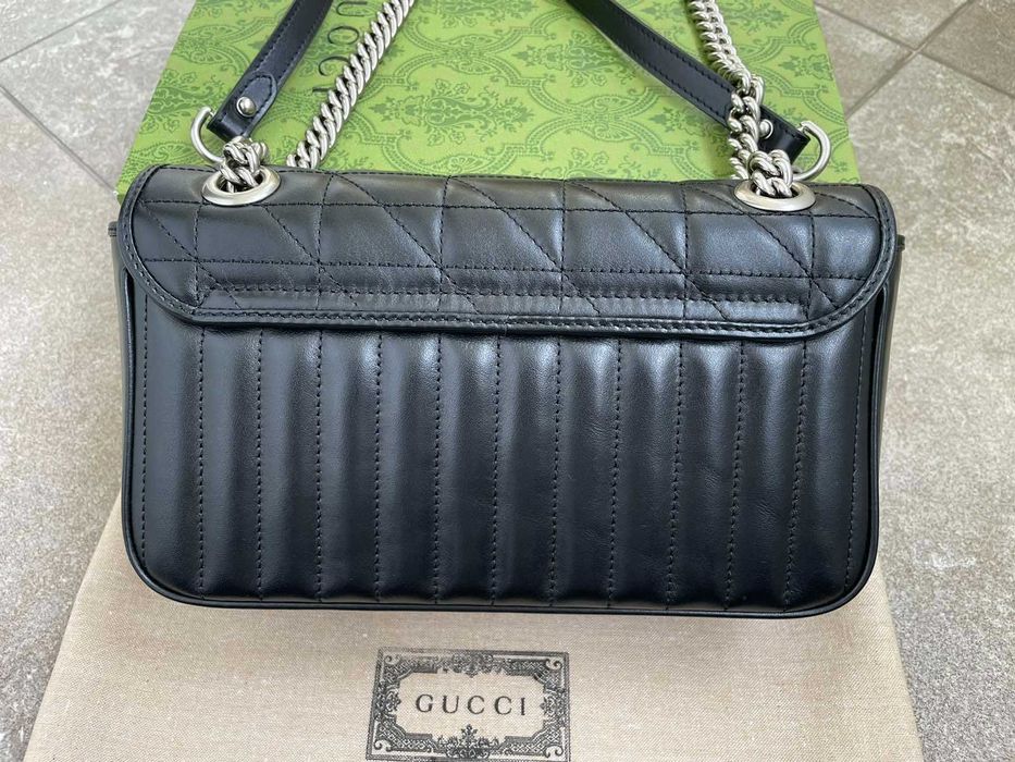 Geantă Gucci din piele neagră originală Gucci Marmont, mâner și lanț