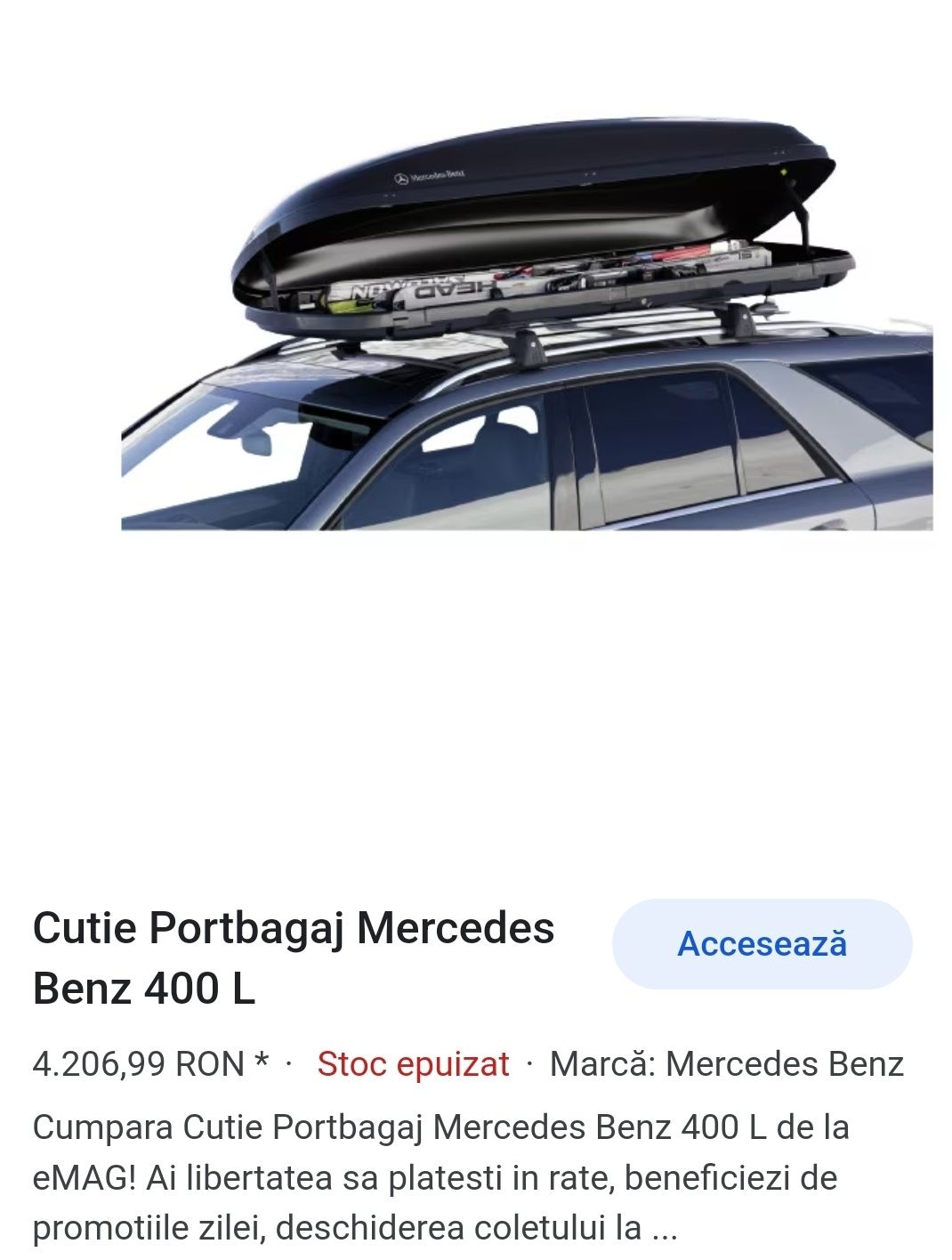 Cutie portbagaj Mercedes originala tip Thule 400 L, GLC, Gri Selenite