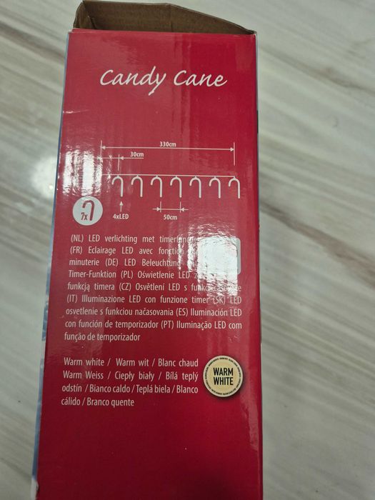 Лампички на батерии във форма на захарни бастунчета Топла бяла