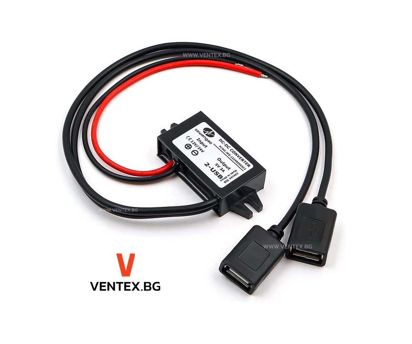 Преходник 12V към 5V с двоен USB изход за автомобил