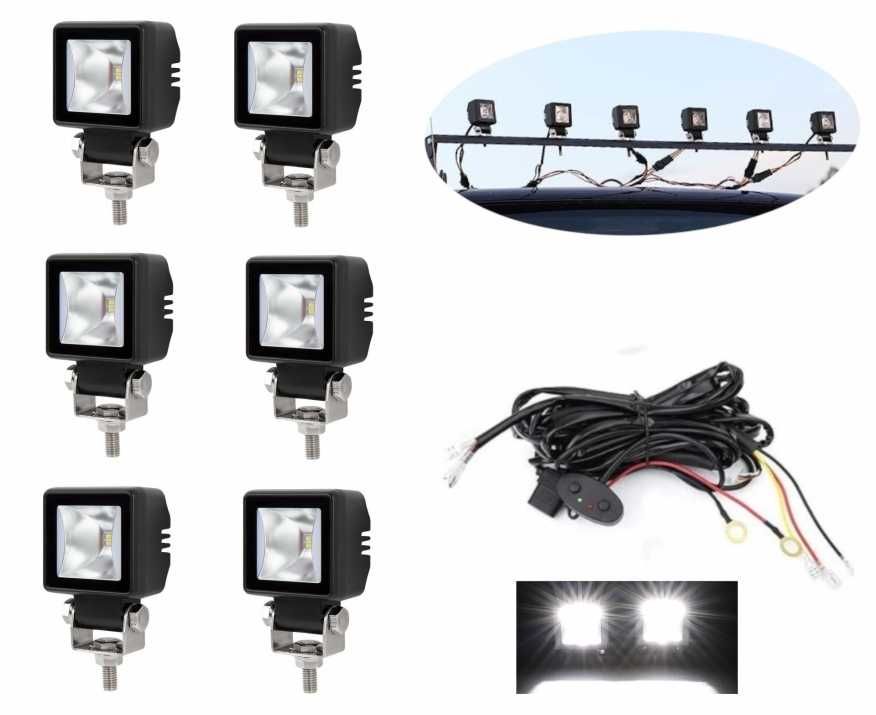 Комплект 6 Броя LED Халогени Фарове за Джип Офроуд Offroad с бял DRL