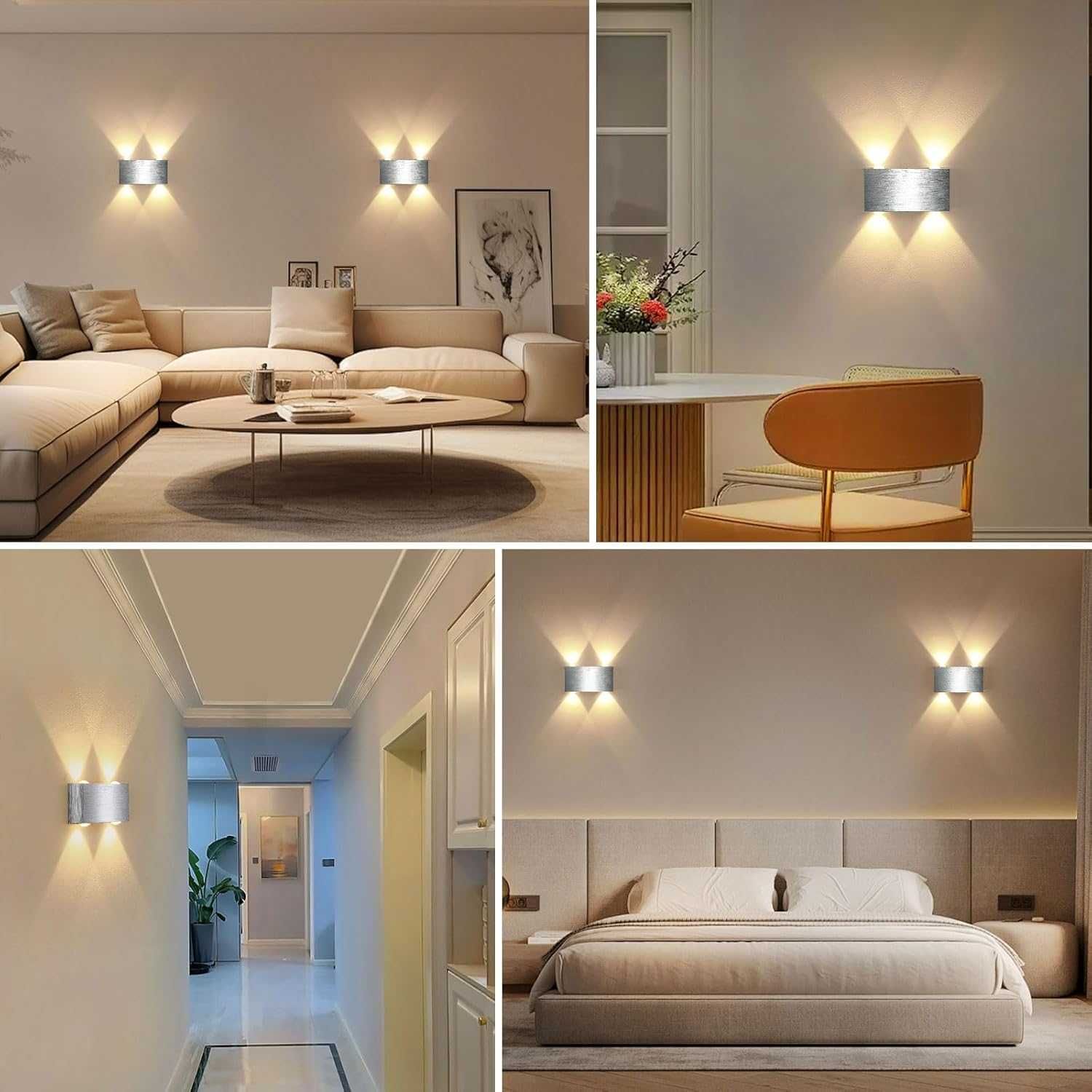 НОВА! LED лампа за стена, аплик, топло бяло, 4W, 2 бр/к-кт