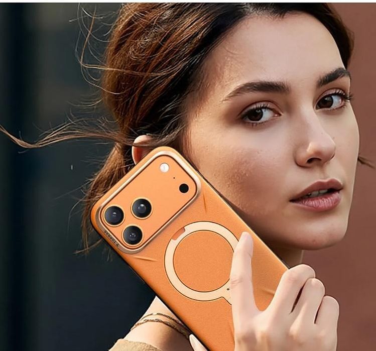 Калъф torras qpro leather series за iphone 17 pro max в оранжев цвят