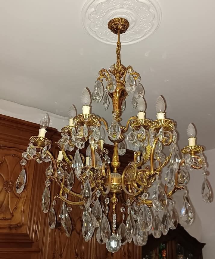 Set: 1 candelabru  cu 2 aplice de perete din bronz