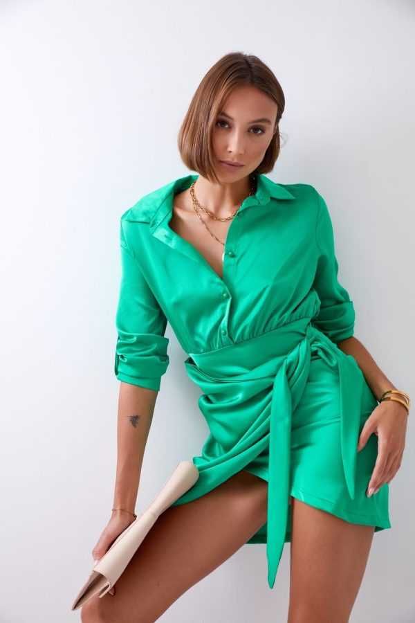Дамска рокля тип риза - Зелена - S размер