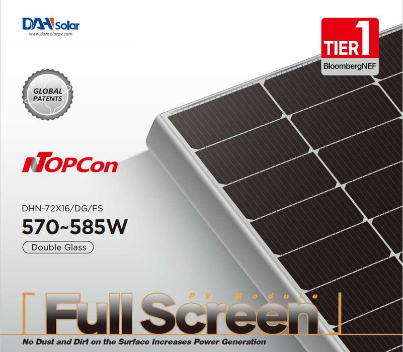 Panouri Fotovoltaice Premium - DAH SOLAR FULL SCREEN BIFACIALE 585W