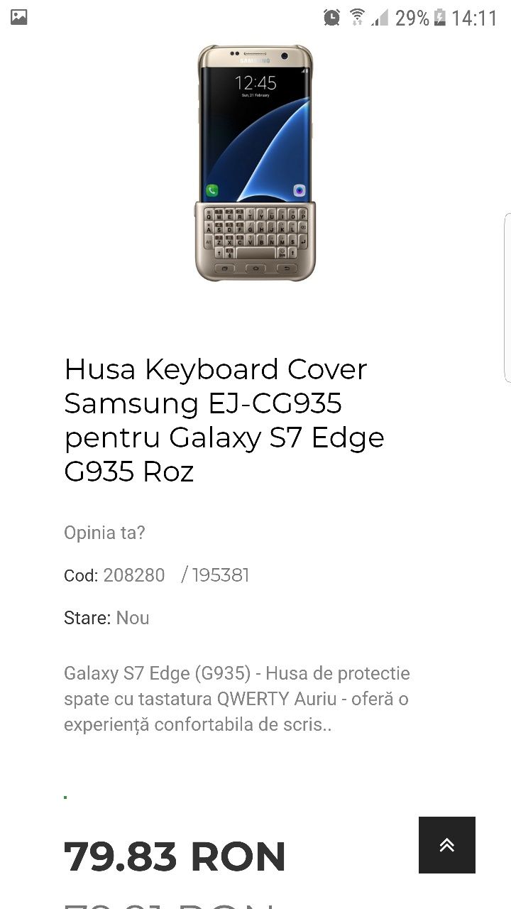Husa Keyboard Cover Samsung EJ-CG935 pt Samsung s7 edge