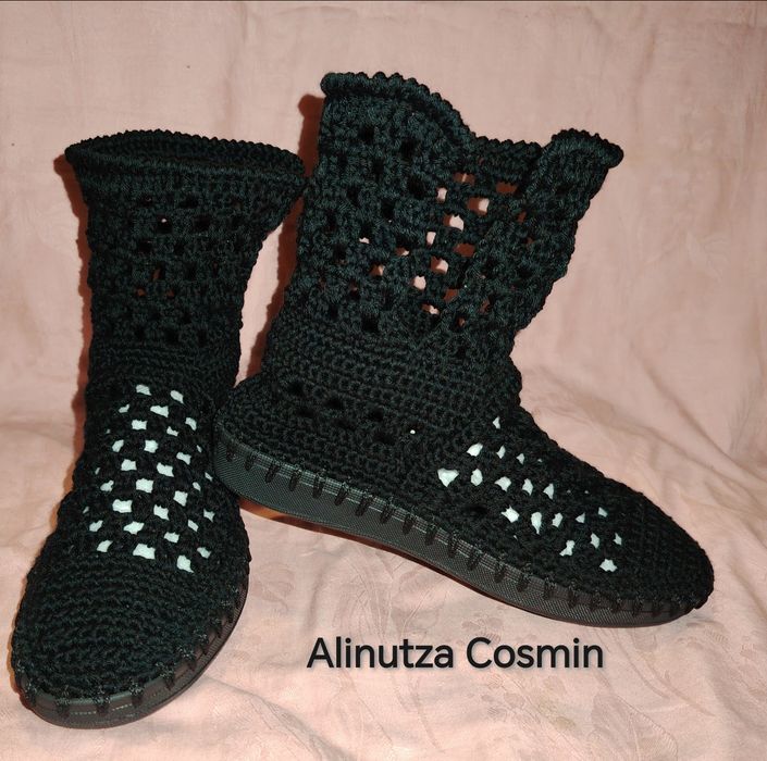 Vand papuci cizme crosetate manual pentru copii si adulti 7