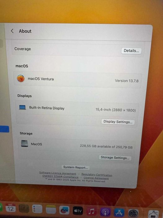 Macbook Pro Retina 15'' A1398 16GB RAM 256GB SSD