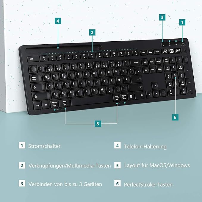 Tastatura bluetooth, 2.4G, baterii, suport telefon, QWERTZ, Negociabil