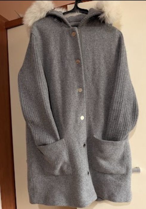 Guess кожух Сива вълнена кашмирена жилитка палто massimo dutti