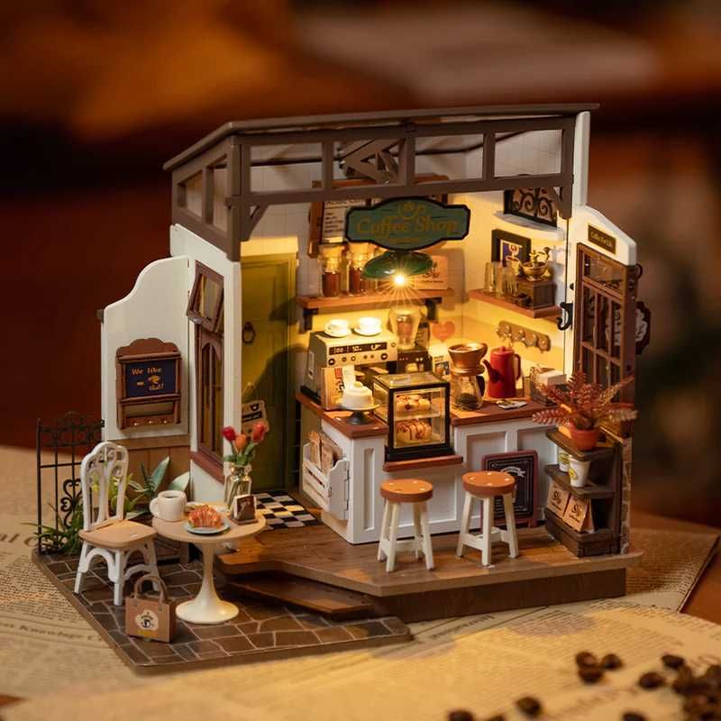 Миниатюрна къщичка: Slow Life Cafe – DIY комплект с LED осветление