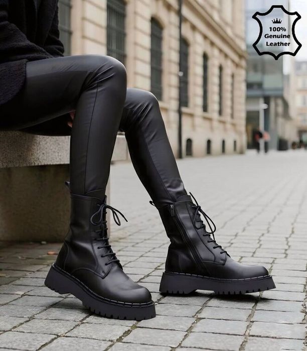 Равни боти - черна ЕСТЕСТВЕНА кожа (36-40)