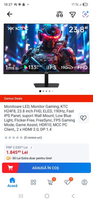 Monitor Ktc h24f8 și asus 24inch