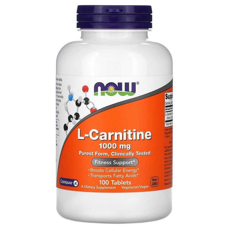 Now Foods, L-карнитин, L-Carnitine 1000 мг, 100 таблеток