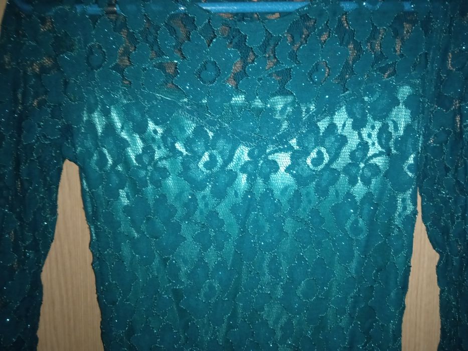 Платье вечернее, бирюзовое, ажурное