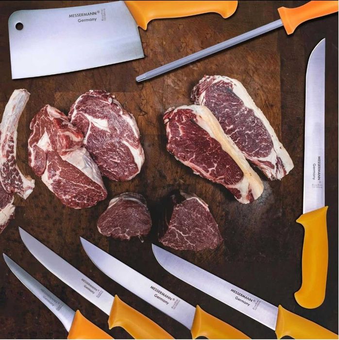 Премиум комплект кухненски ножове – 5 части | Месарски, обезкостяващ..