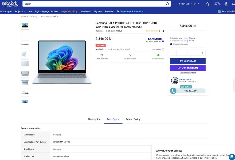 Samsung Galaxy Book 4 Edge Snapdragon X Elite 16GB + 512GB SSD Sigilat