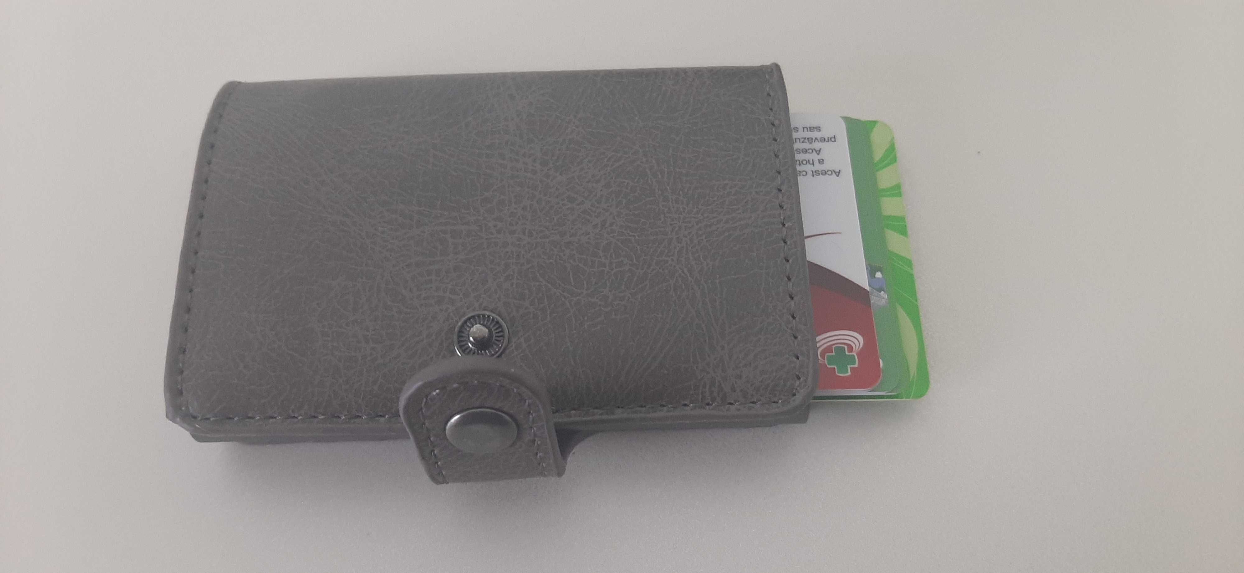 Portcard portofel metalic suport carduri piele sintetica elegant unise