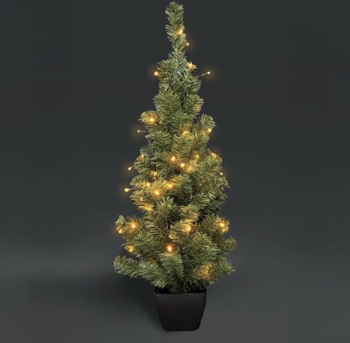 Коледна настолна елха със зелени клонки и 50 LED лампички – 50 см